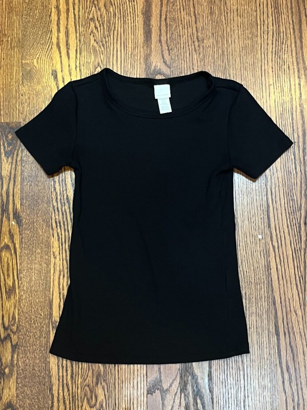 H&M Women’s Black Ribbed Knit Crew Neck Short Sleeve Slim Fit T-Shirt S